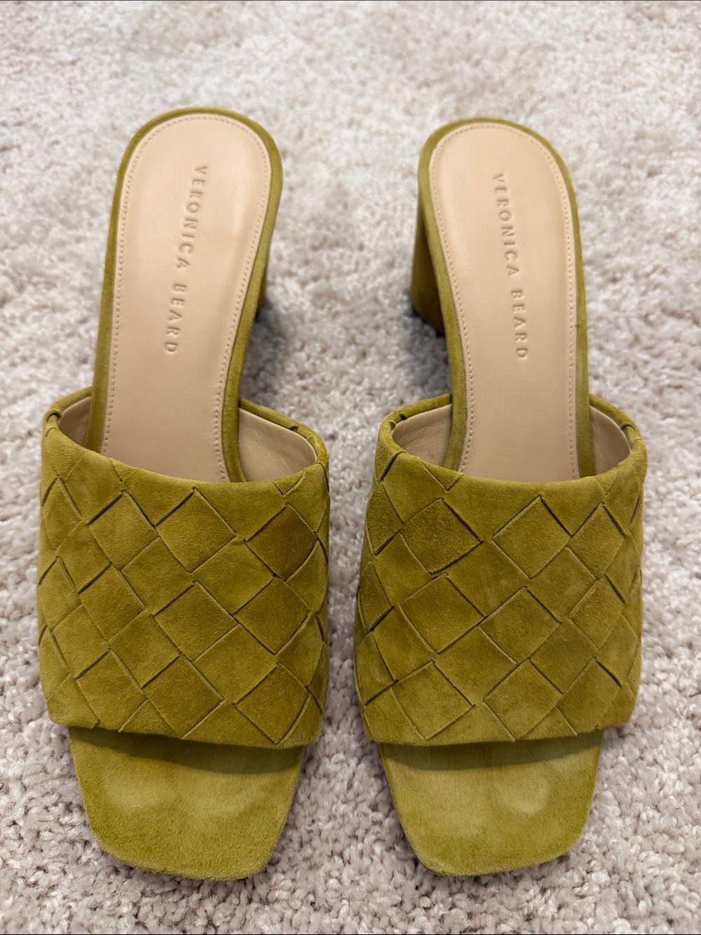 Veronica Beard Olive Suede Woven Slide Mules